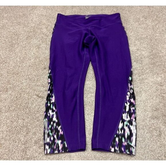 Nike Dri-Fit Leggings Women’s Purple Cropped Size Medium Drawstring - Picture 1 of 9